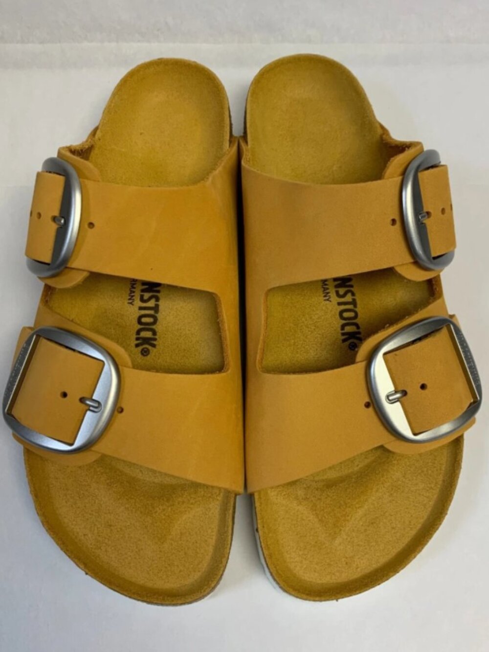 Birkenstock Arizona Big Buckle Apricot Nubuck Leather Narrow Width Sandals